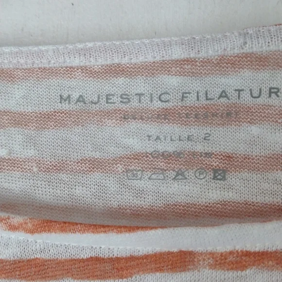 Majestic Filatures coral striped linen top M - Picture 6 of 7